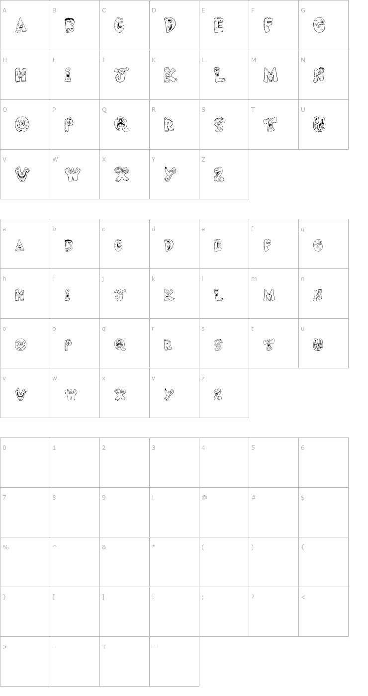 Character Map Scary Monsters Font