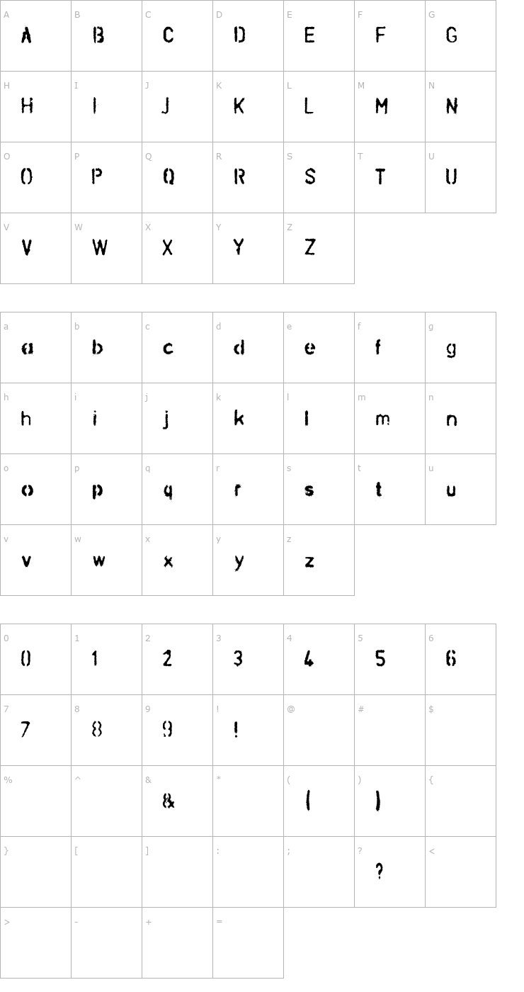 Character Map Schablona Dirt Font