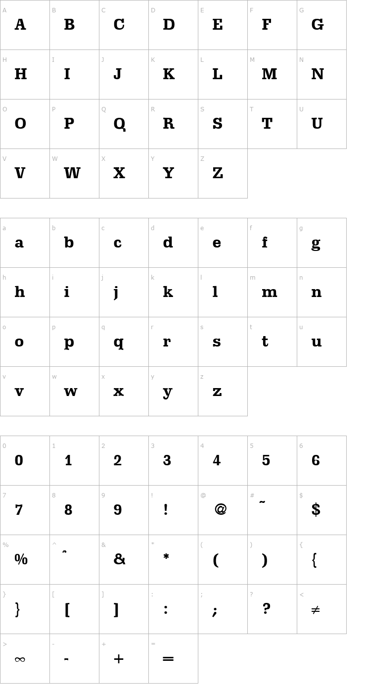 Character Map Schadow-Bold Font