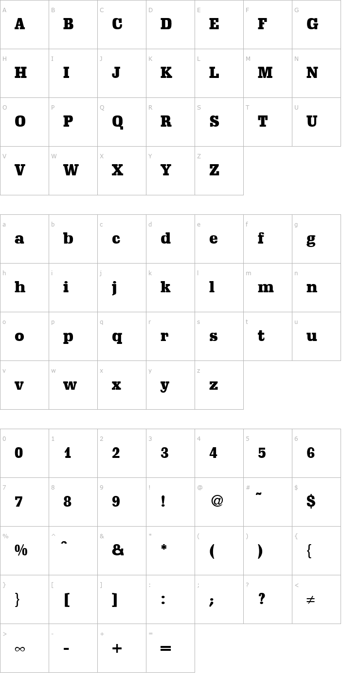 Character Map SchadowHeavy-Regular Font