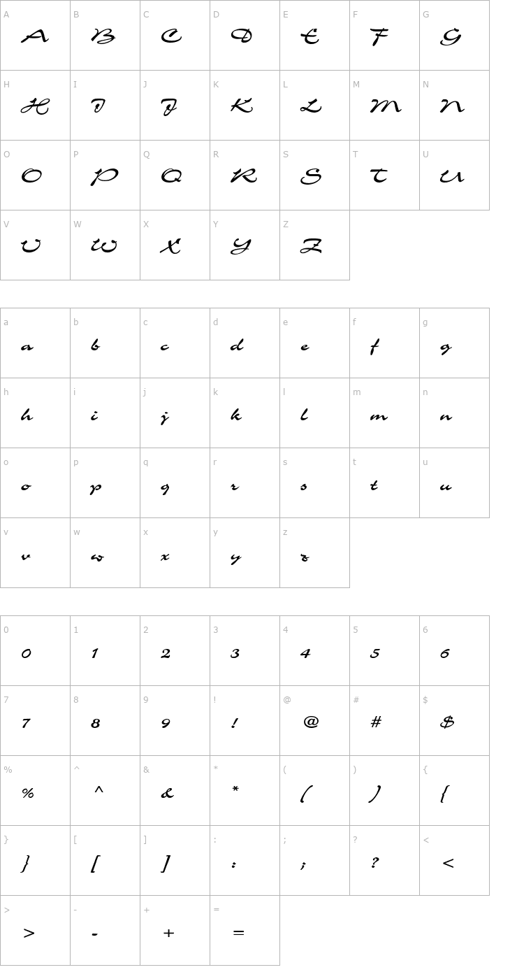 Character Map Scheherezade Bold Font