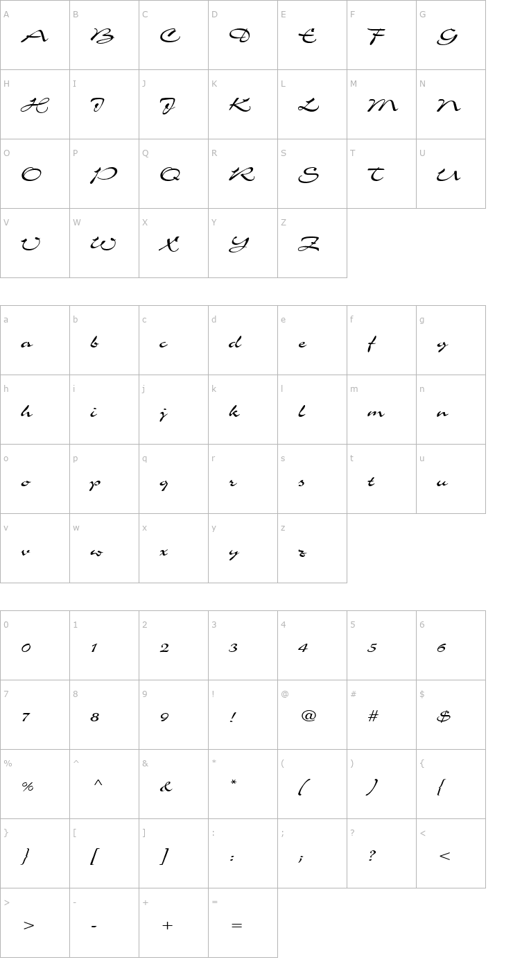 Character Map Scheherezade Font
