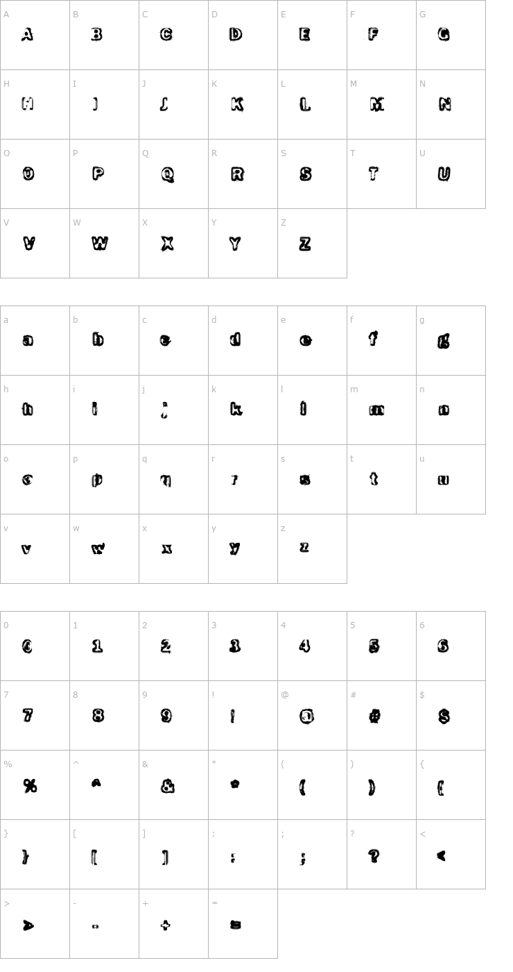 Character Map Schizoid Trout Font