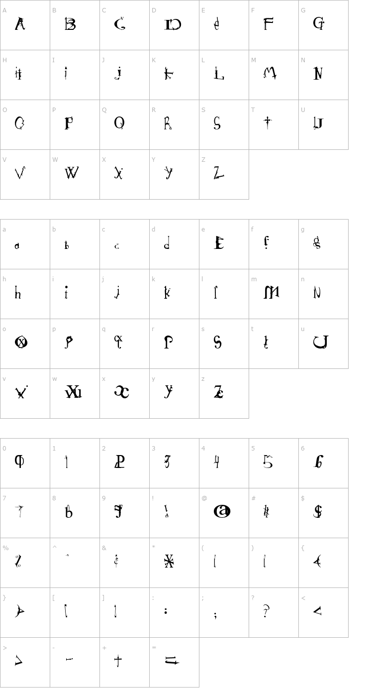 Character Map Schizophrenia 2 Font
