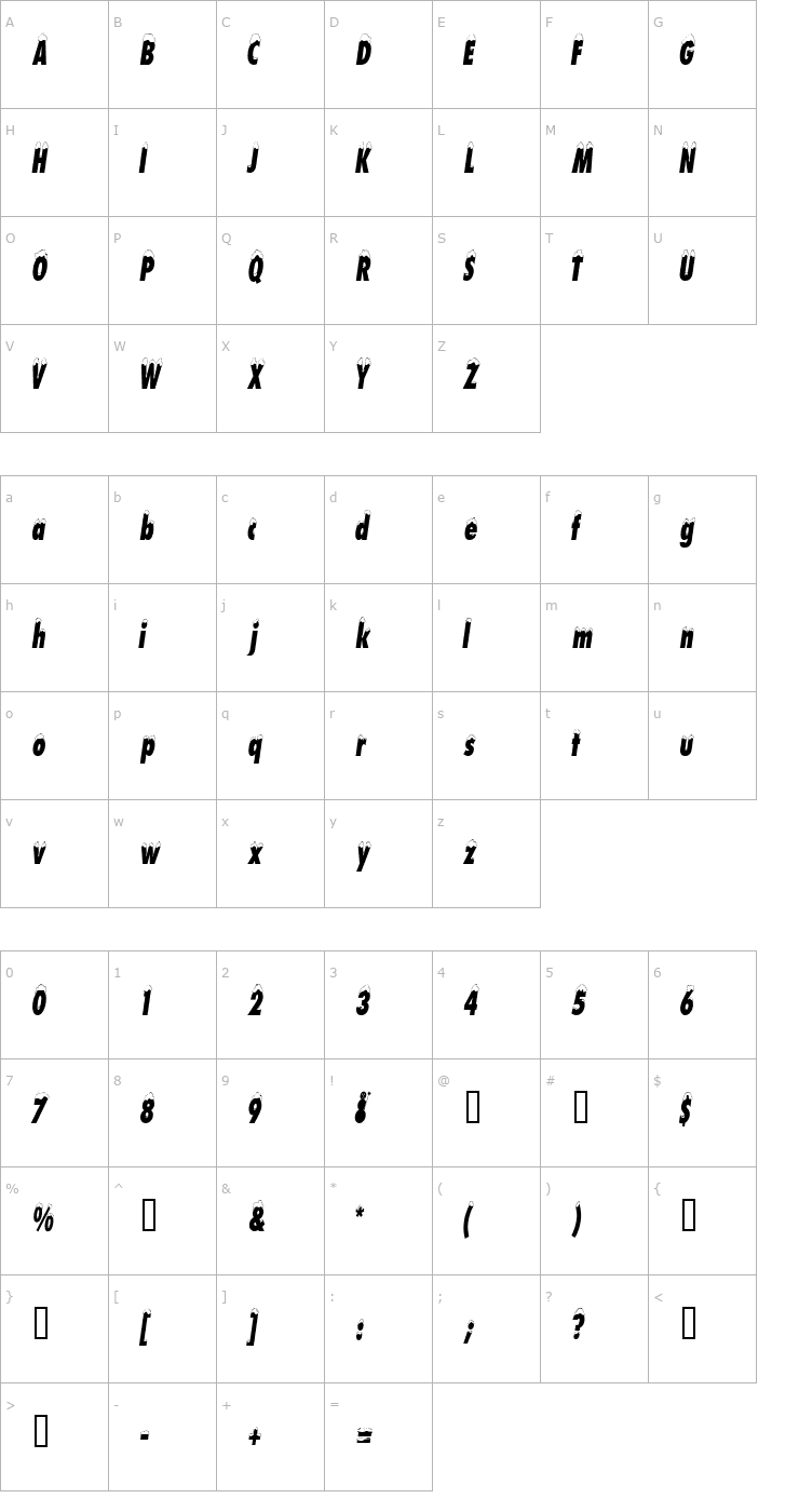 Character Map SchneehutCondensed Font