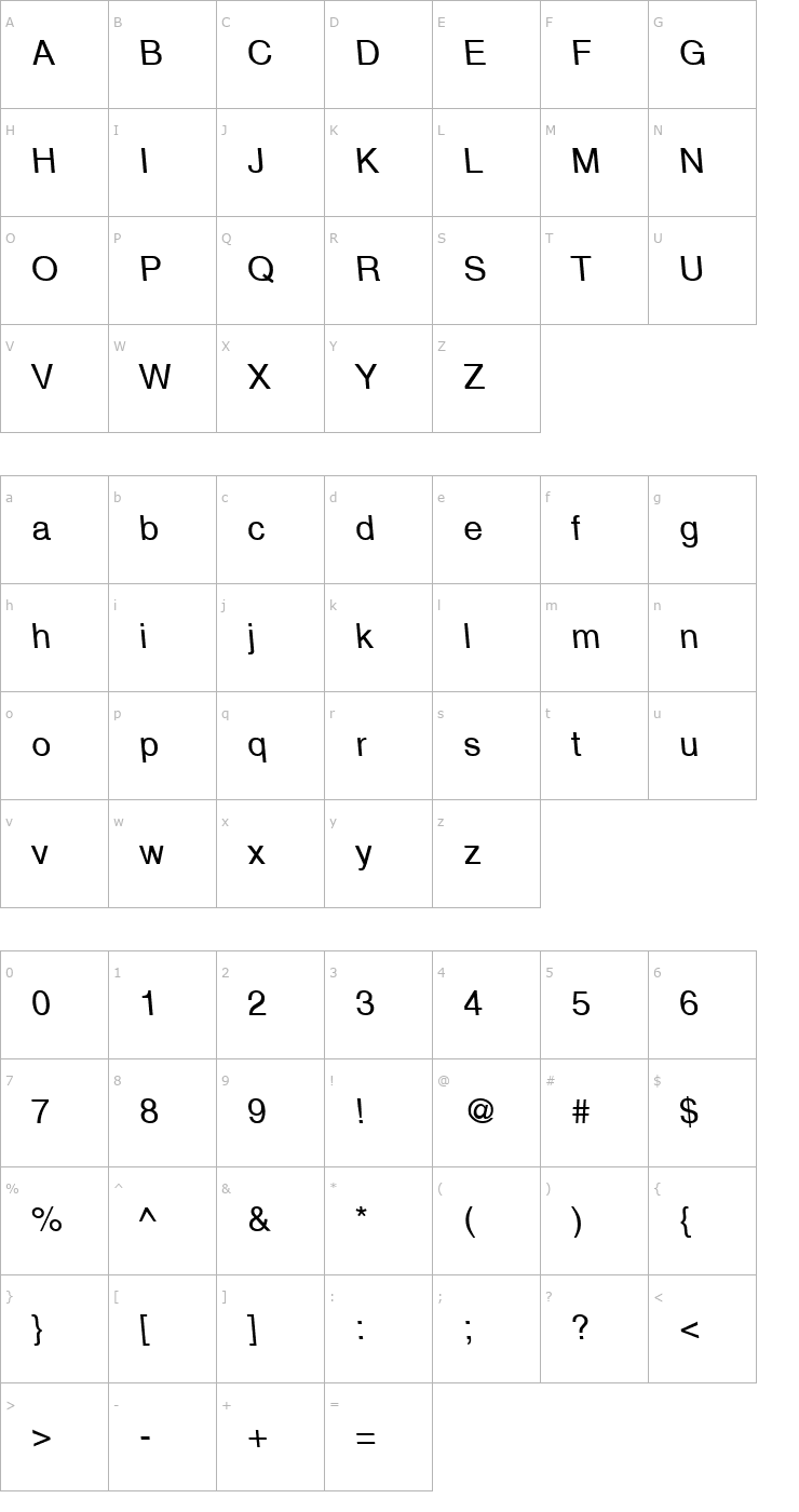Character Map SchnellerMedium Font