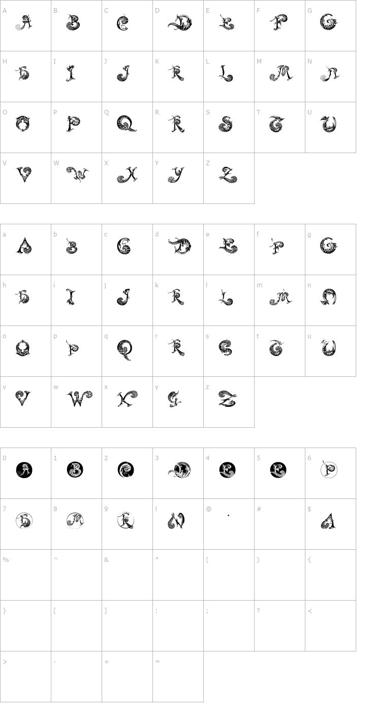 Character Map Schnoerkel Caps Font