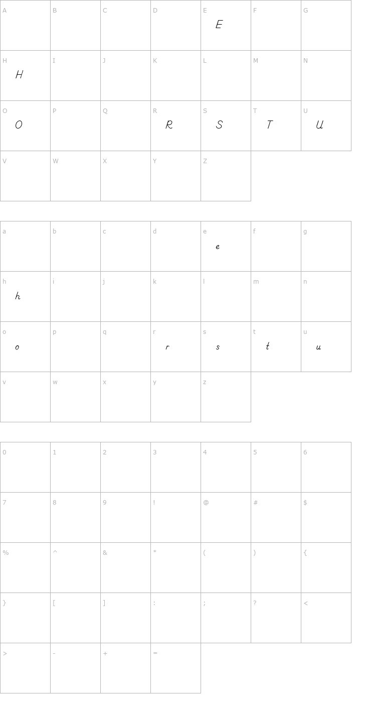 Character Map SchoolManuscriptPlainDemo Font