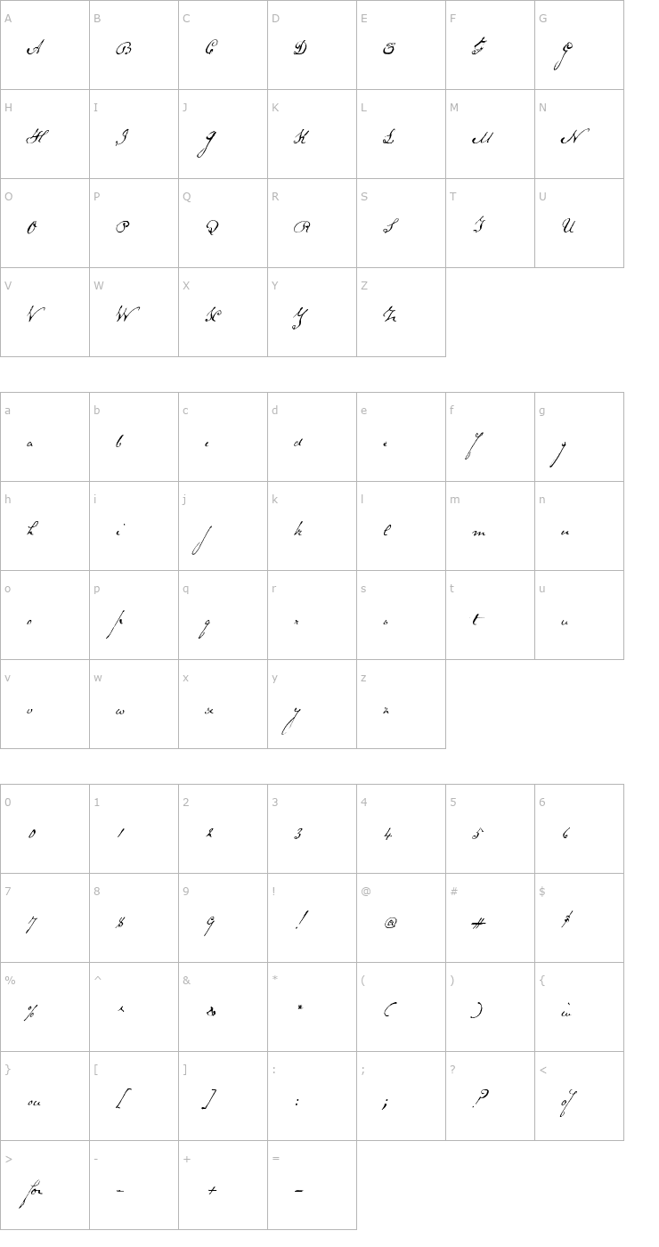 Character Map SchoonerScript Font