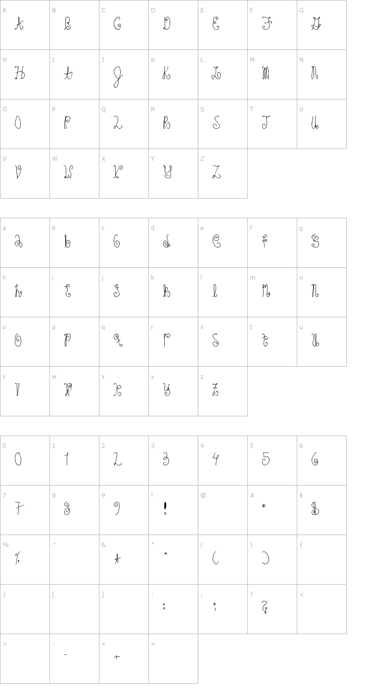 Character Map Schosszeit 1 Font