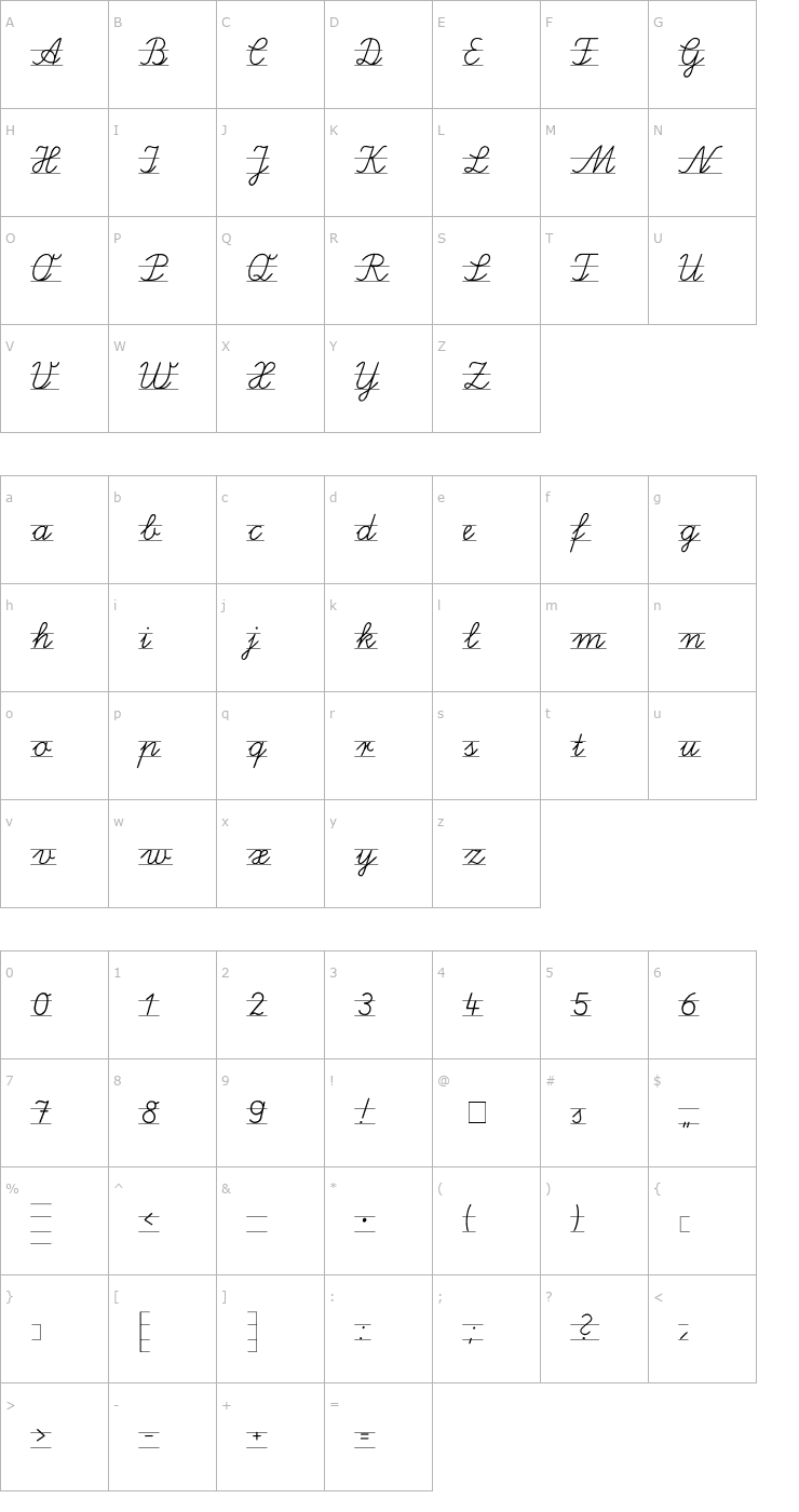 Character Map Schreibschrift 3. Klasse Font