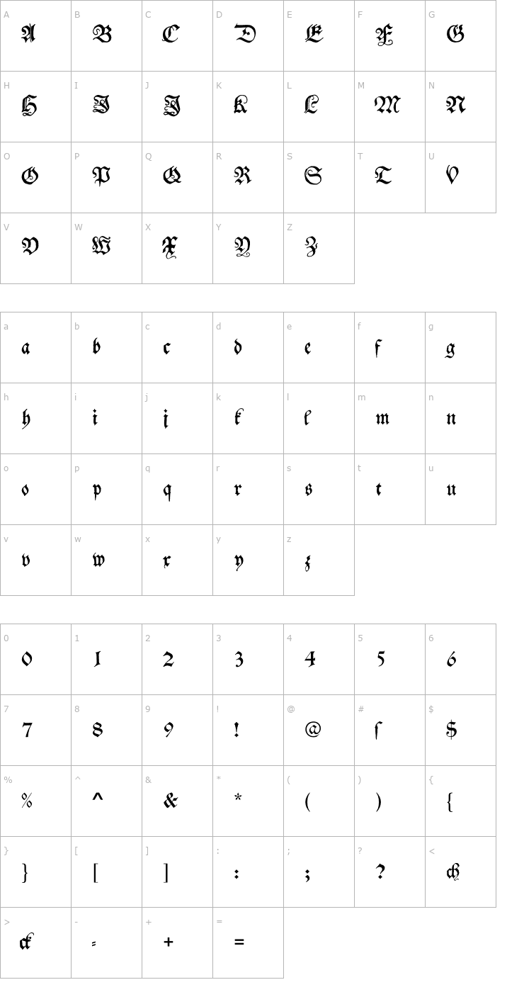 Character Map Schwabacher Font