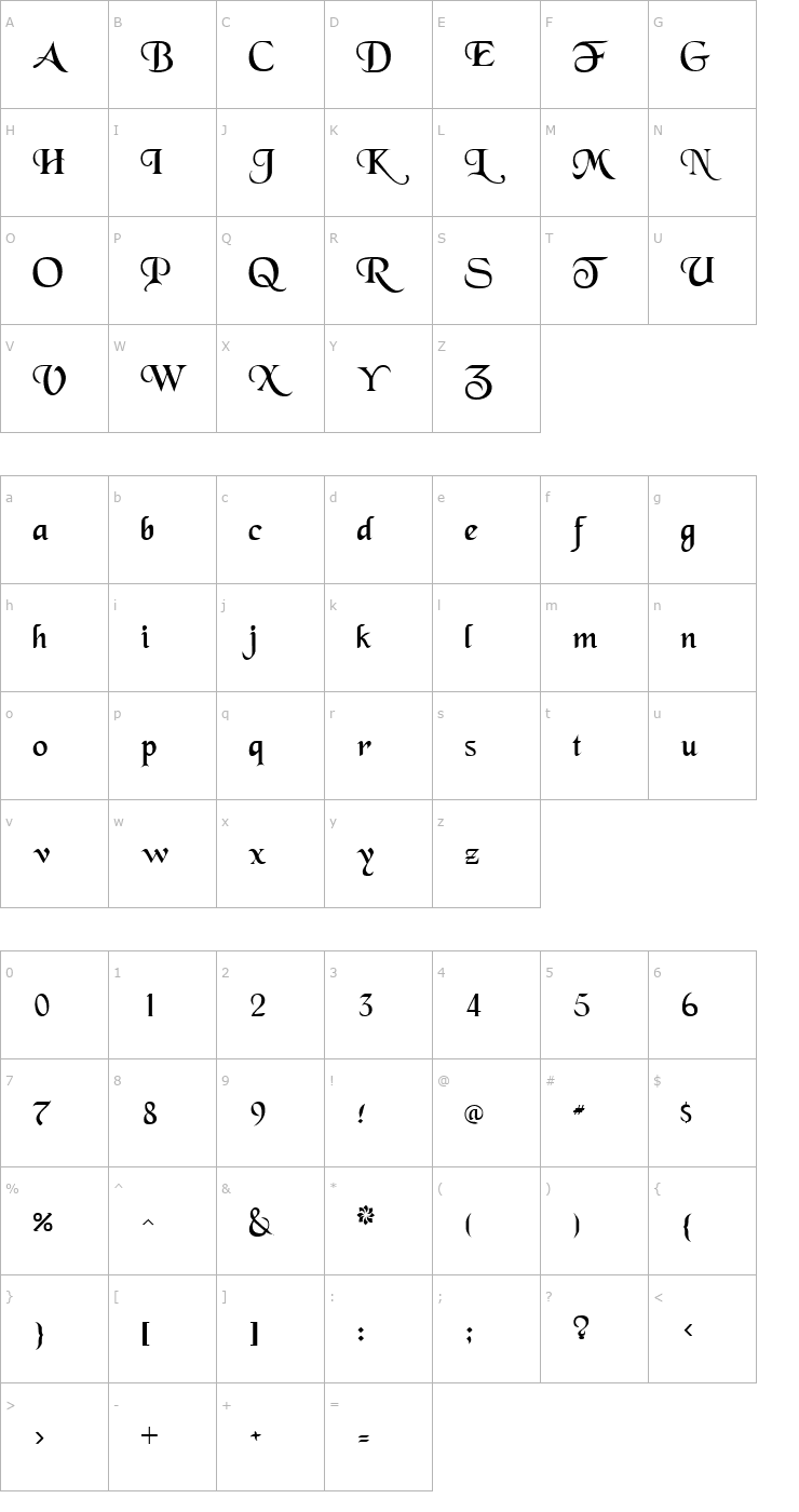 Character Map Schwarzwald Regular Font