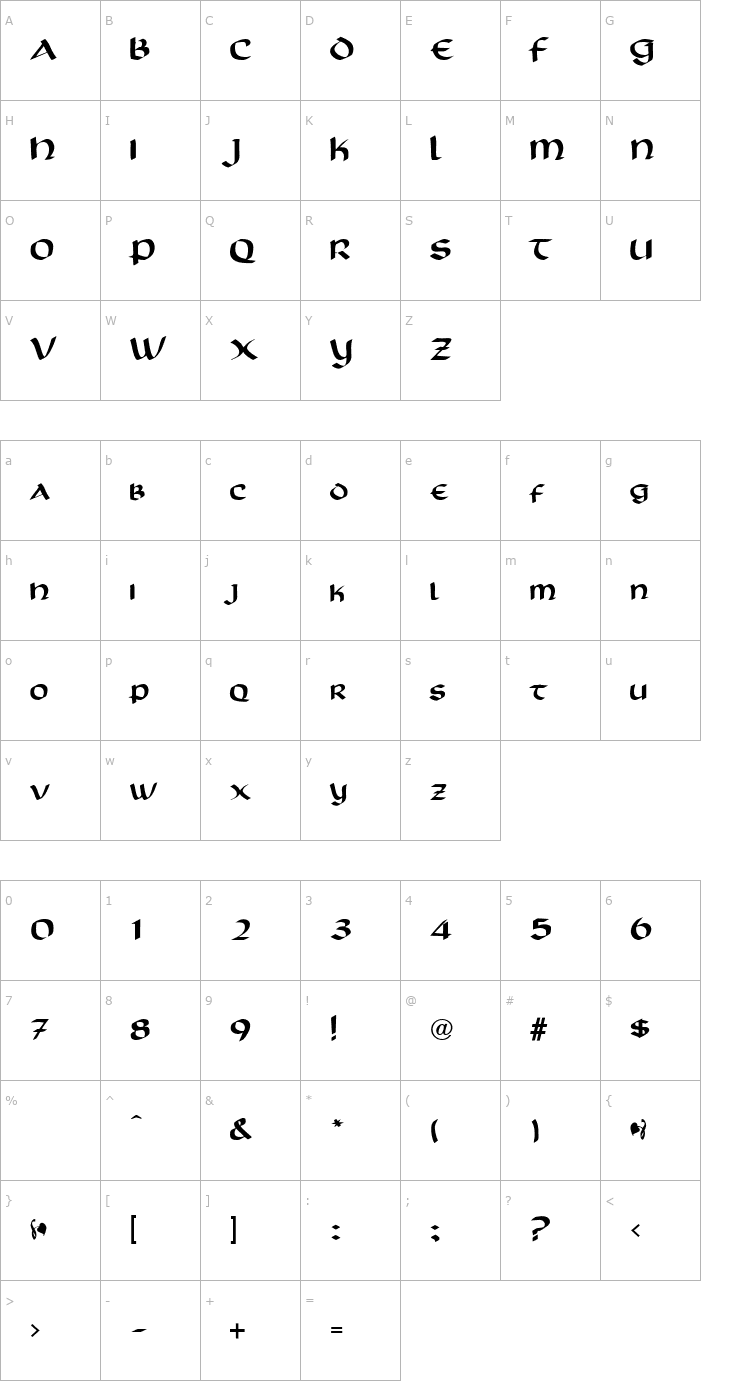 Character Map ScotfordUncial-Normal Font