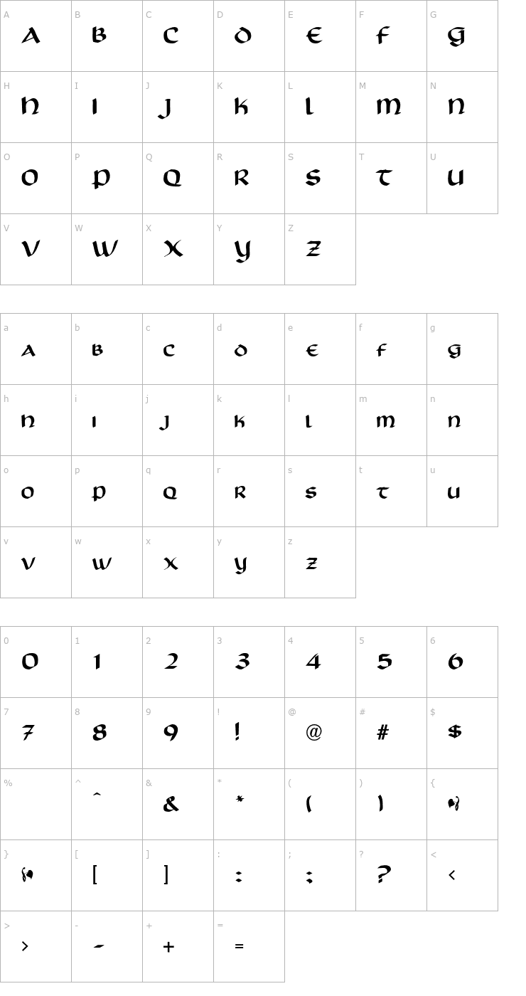 Character Map ScotfordUncial-Normal OTF Font