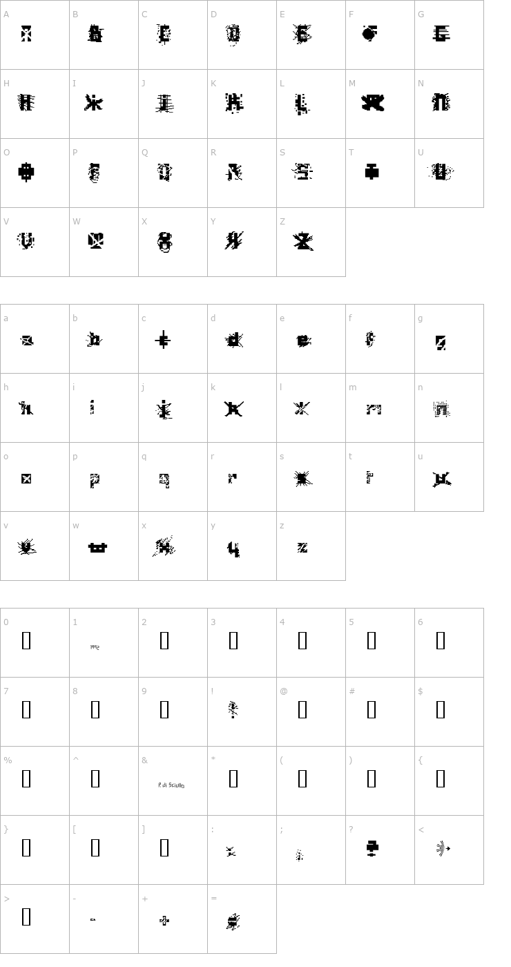 Character Map ScratchedOut Font
