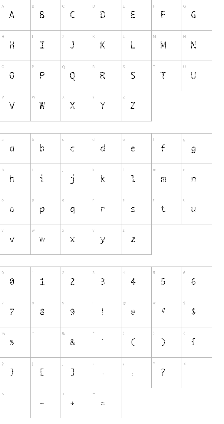 Character Map Scratchy Font