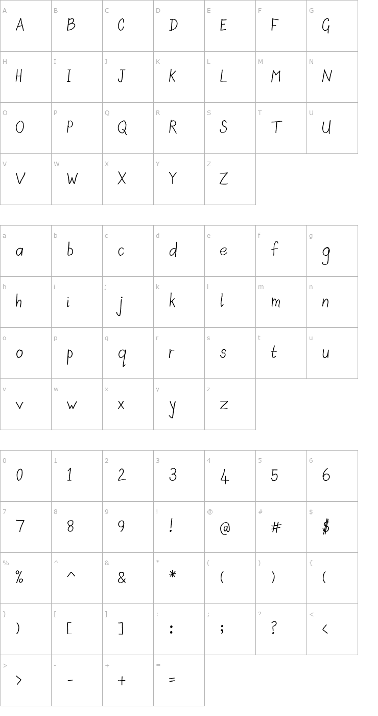 Character Map Scrawny Kids Font