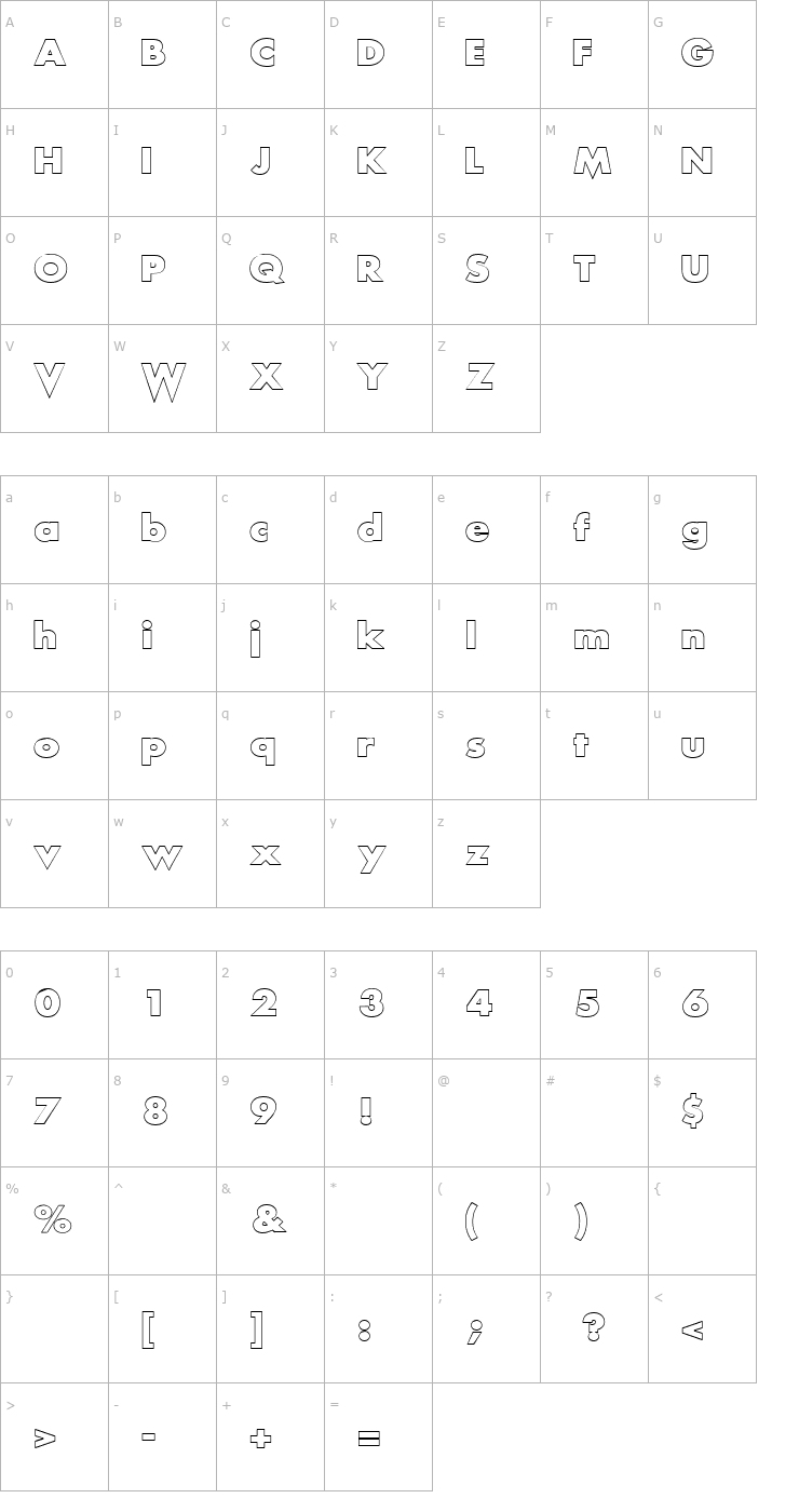 Character Map Scream alternative outlined Font