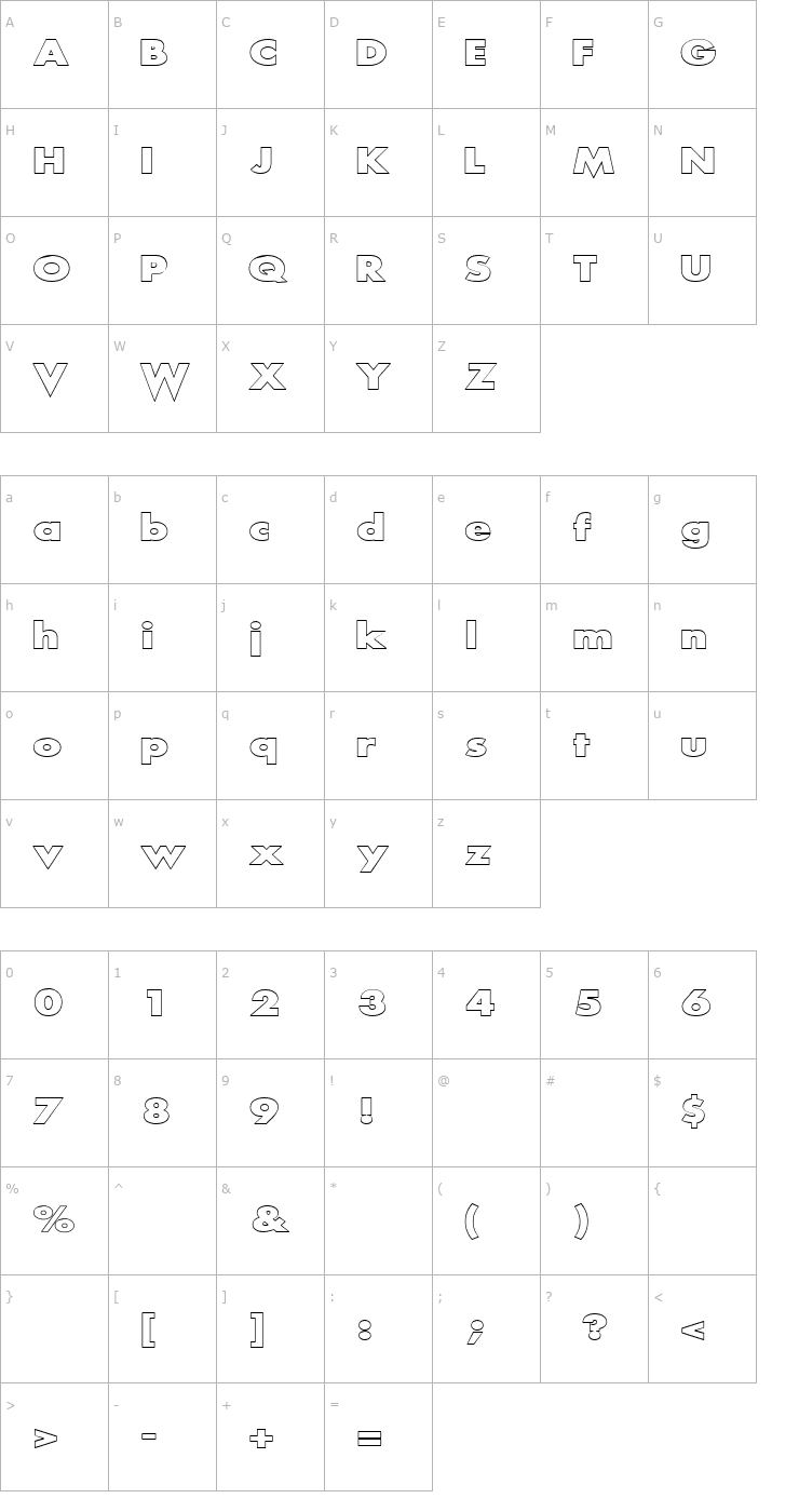 Character Map Scream outlined Font