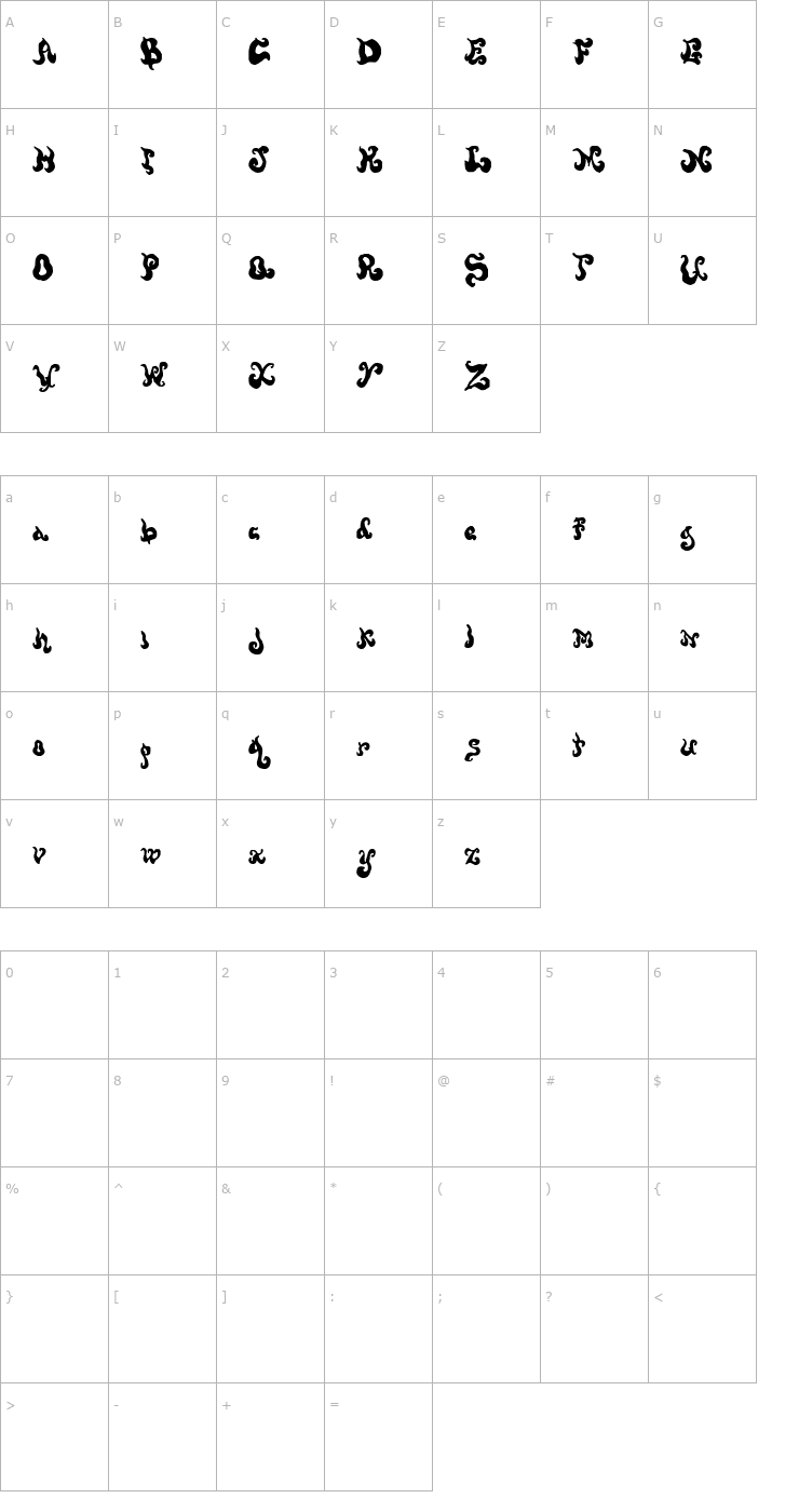Character Map Screwy Melted Wax Font
