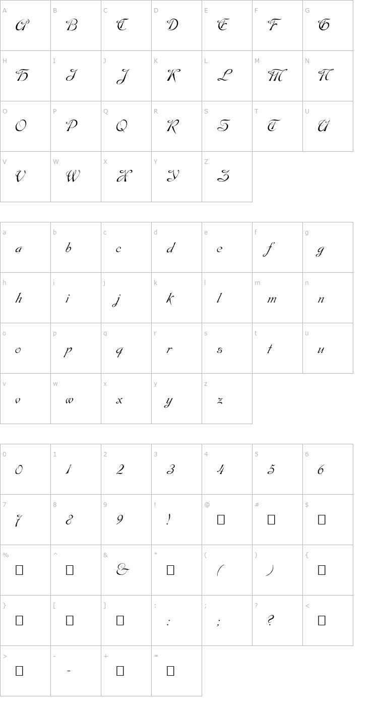 Character Map SCRIPT 9 Font