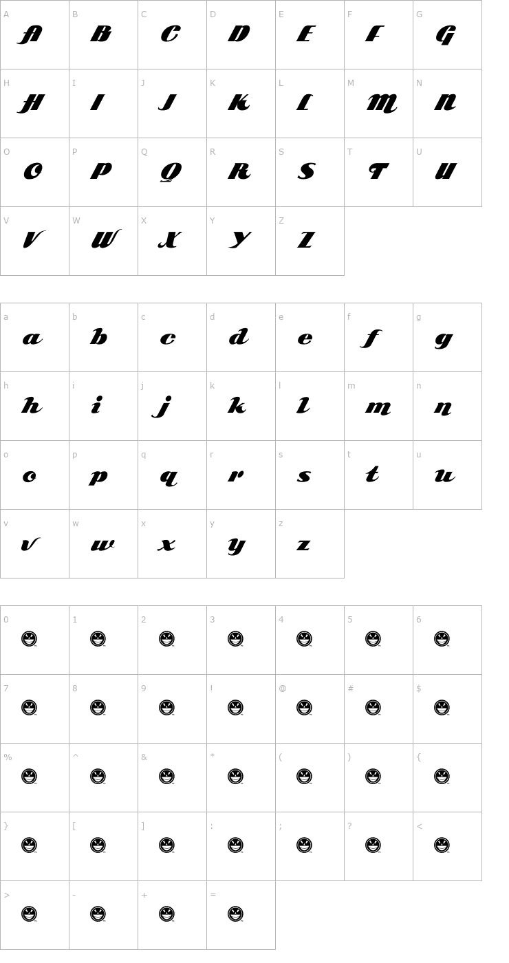 Character Map SCRIPT ARB-85 Poster Script Normal Font
