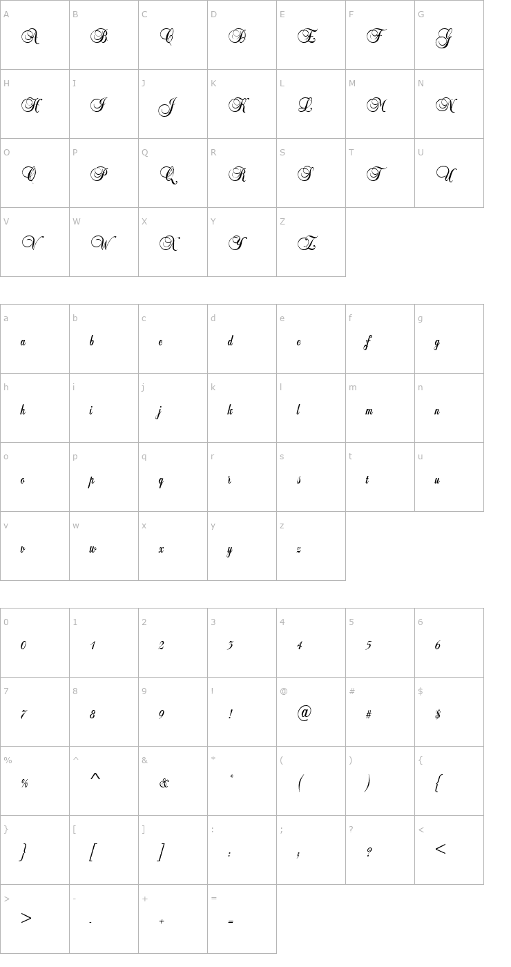 Character Map Script-B650-Regular Font