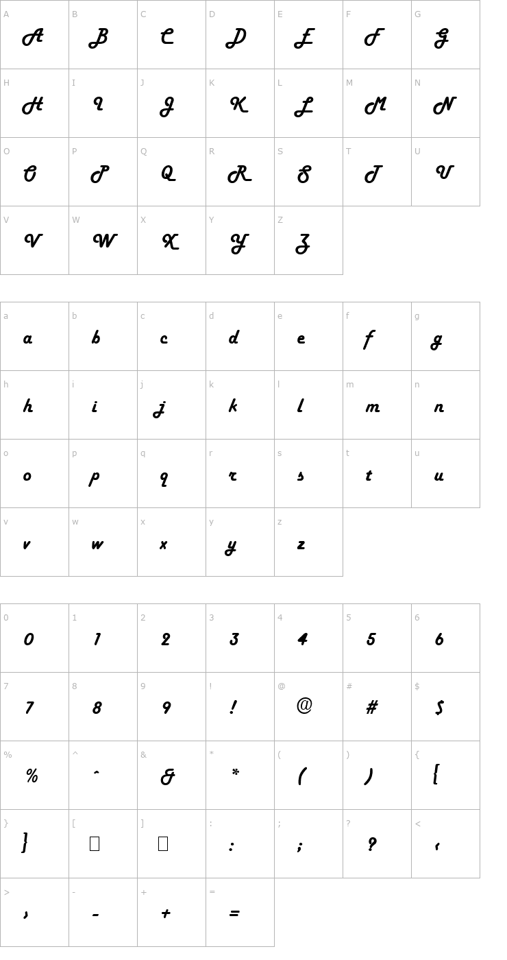 Character Map Script-H652-Regular Font