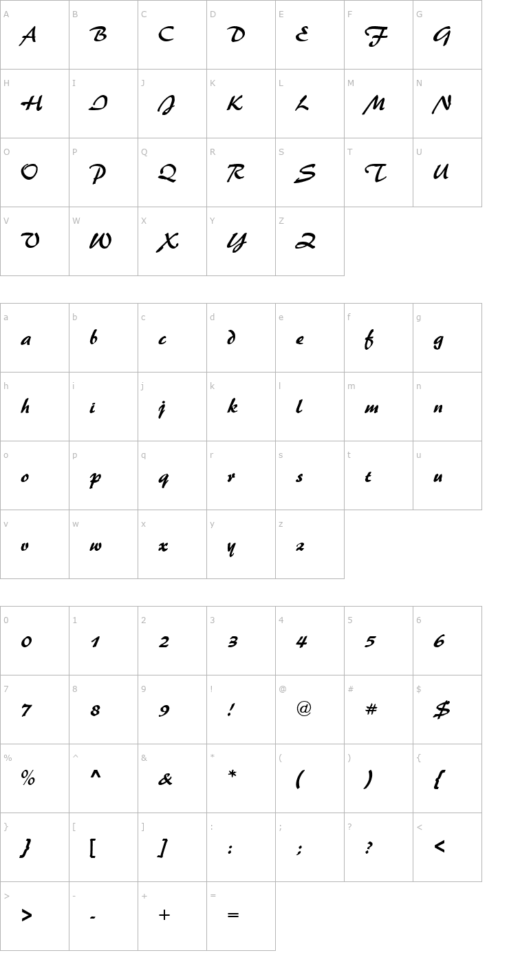 Character Map Script-P650-Regular Font