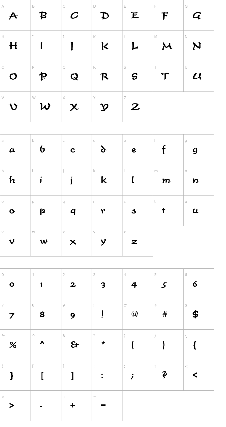 Character Map Script-T730-Bold Font
