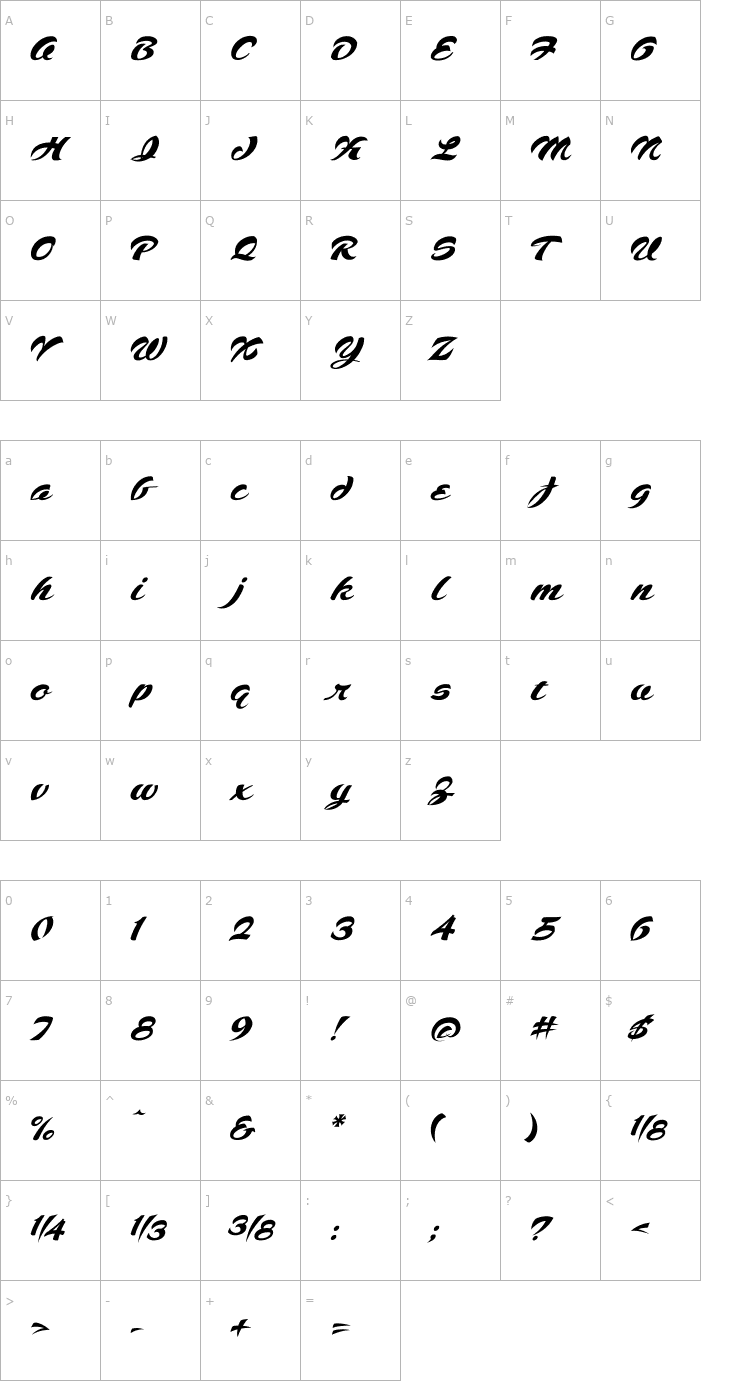 Character Map SCRIPT1 Voodoo Script Normal Font