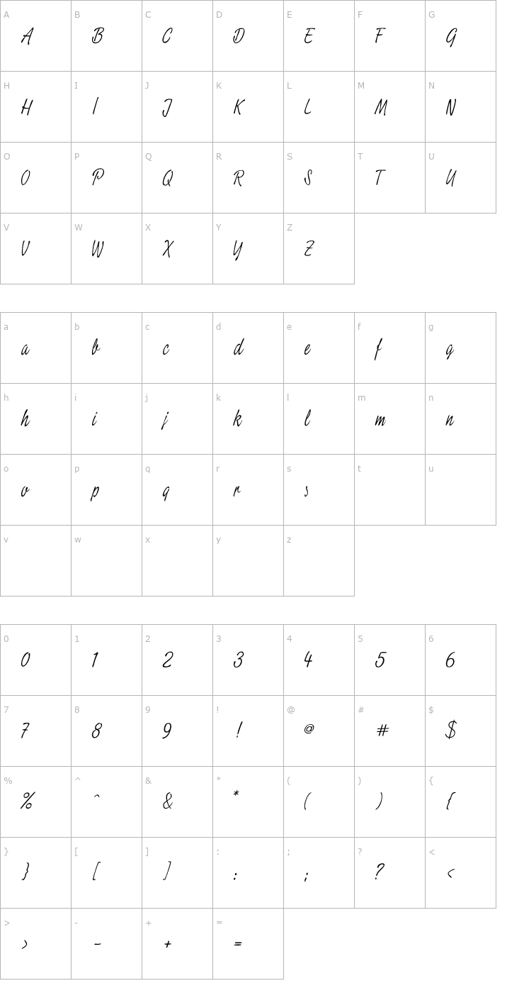 Character Map Script2 ExtraLight Font
