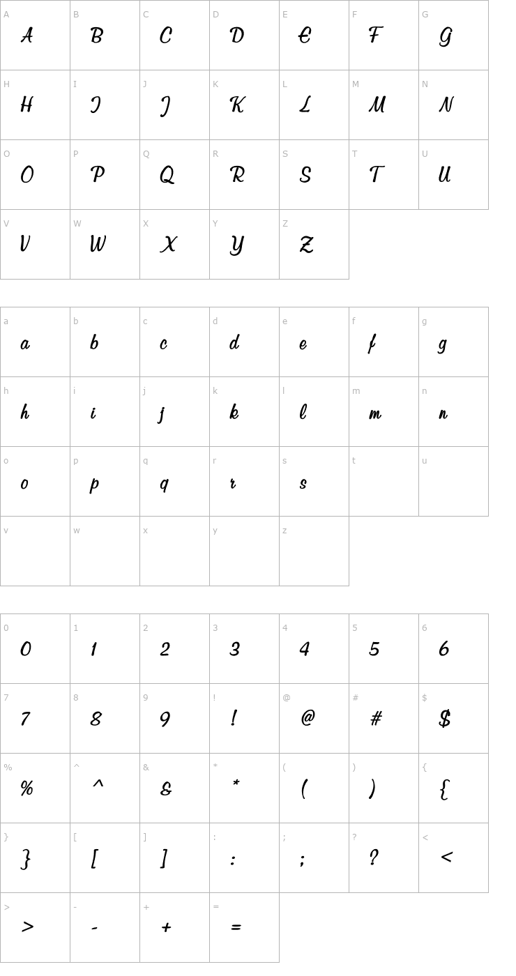 Character Map Script3 Bold Font