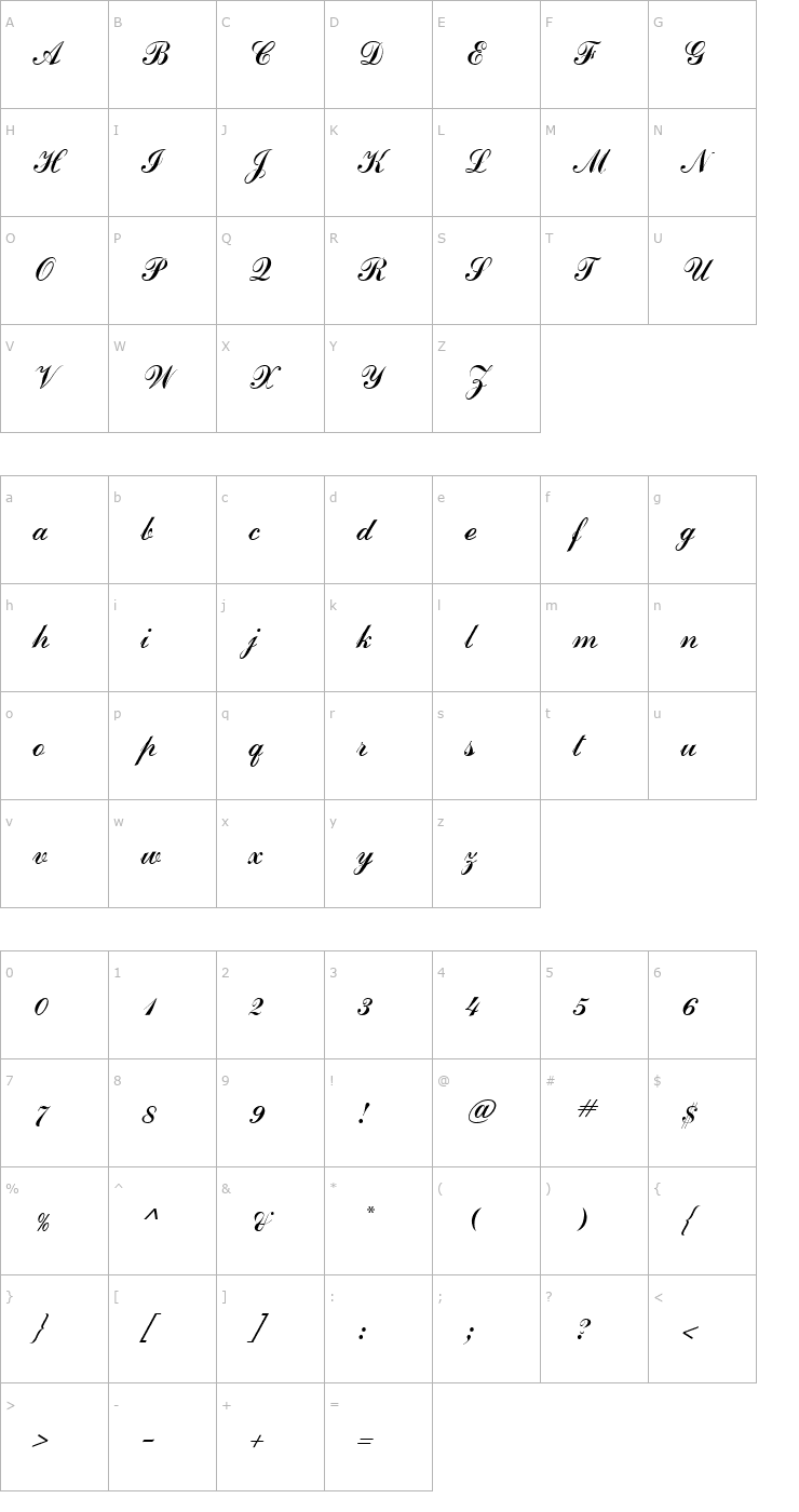 Character Map ScriptFormal Font