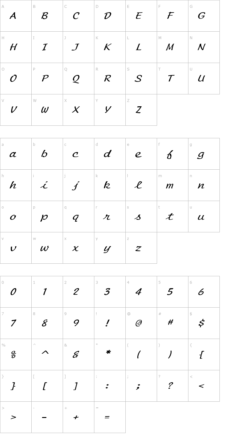 Character Map ScriptMonoExtended Italic Font