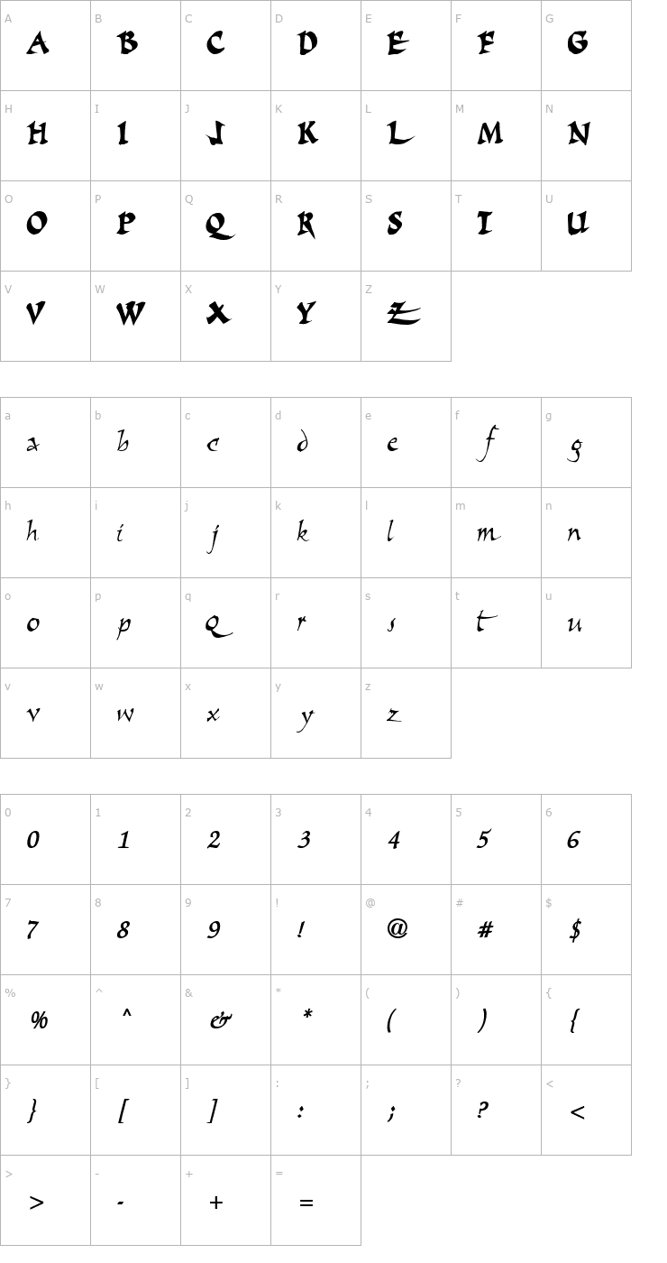 Character Map ScriptSongBold15 Bold Font