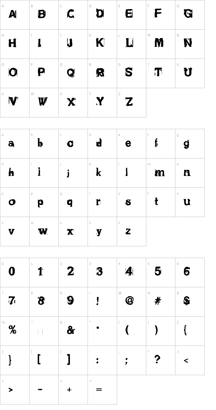 Character Map SCRITTOPOLITTOFREAKO Font
