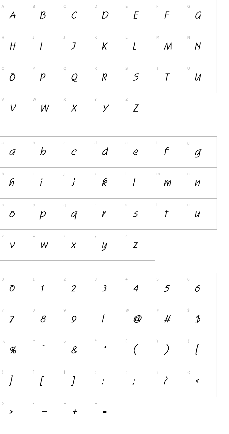 Character Map Scroll BoldItalic Font