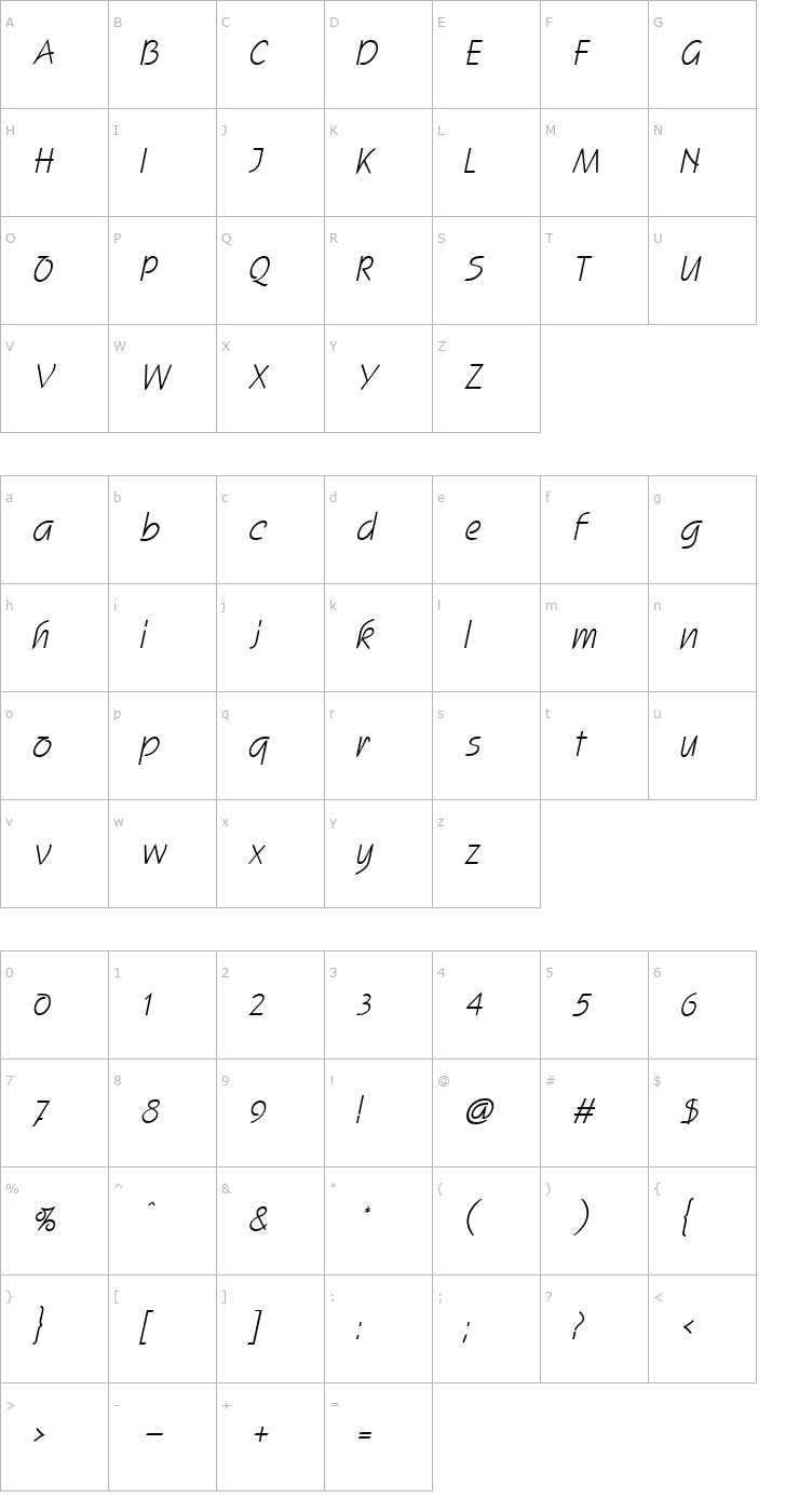 Character Map Scroll Italic Font