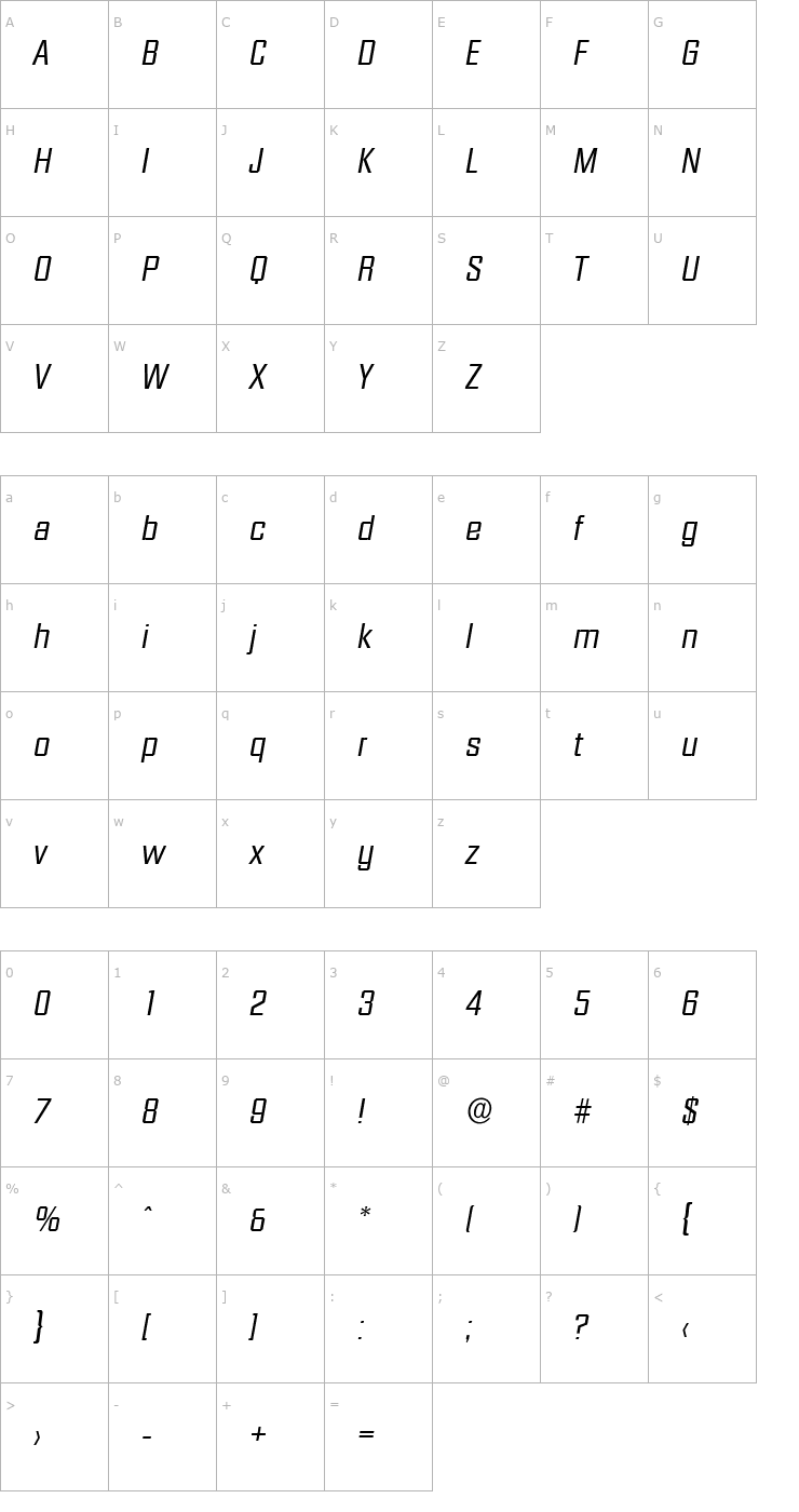 Character Map SeanBecker Italic Font