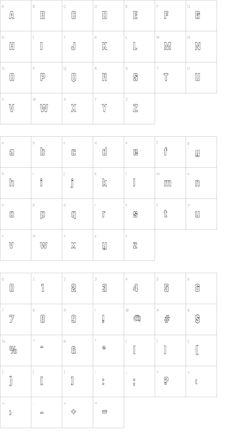 Character Map SeanBeckerOutline-Bold Font