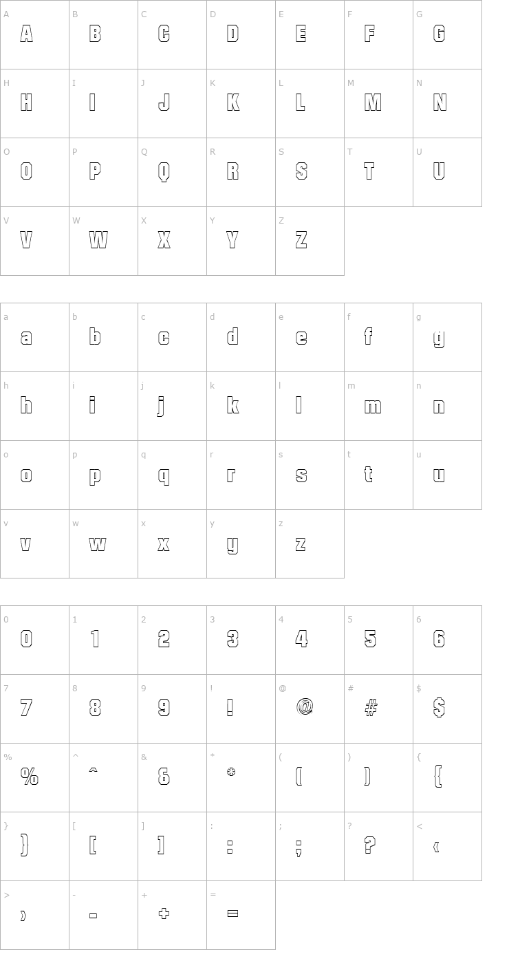 Character Map SeanBeckerOutline-Heavy-Regular Font