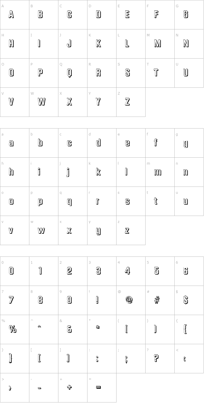 Character Map SeanBeckerShadow-Bold Font