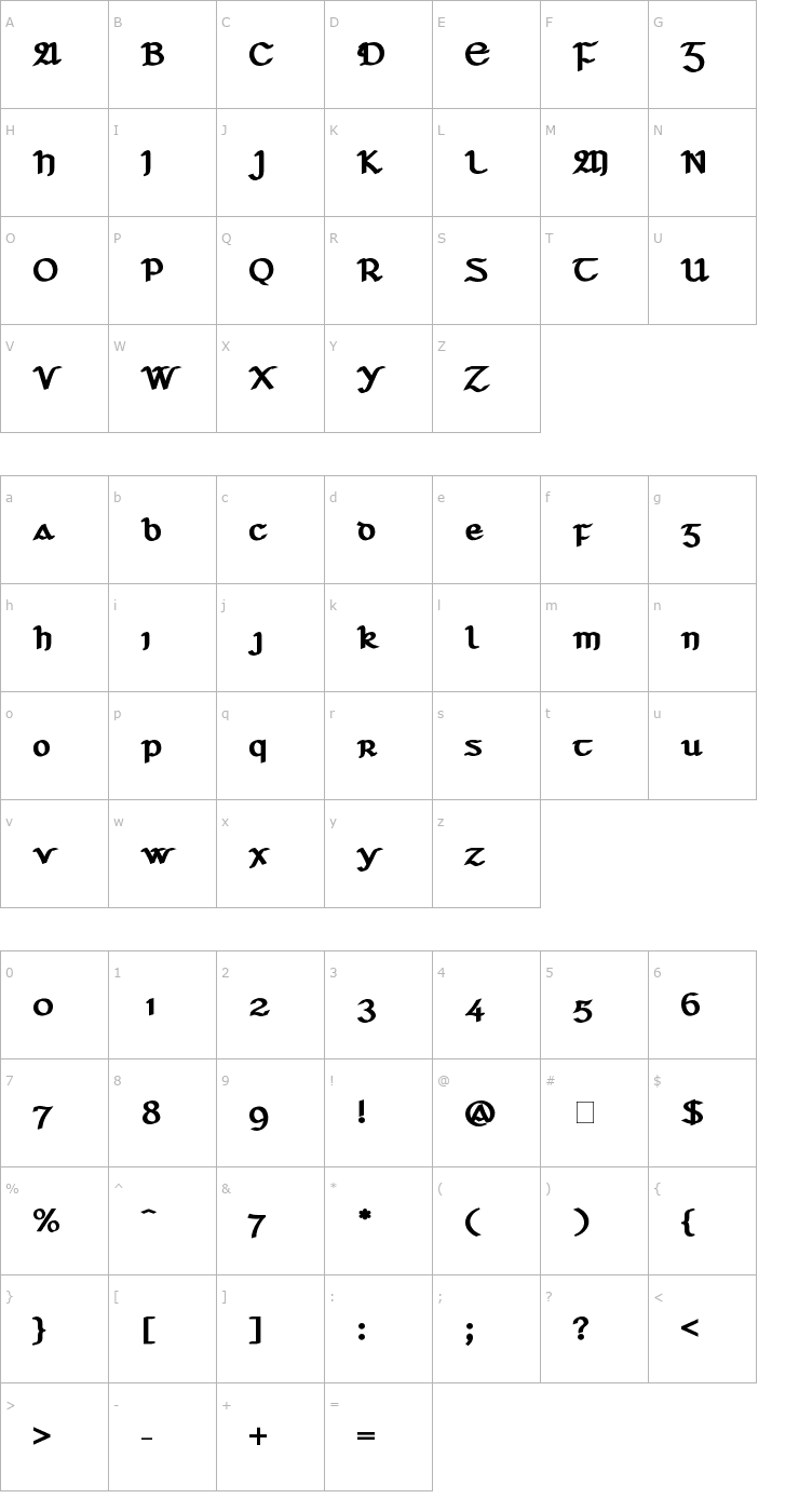 Character Map Seanchló Dubh Font