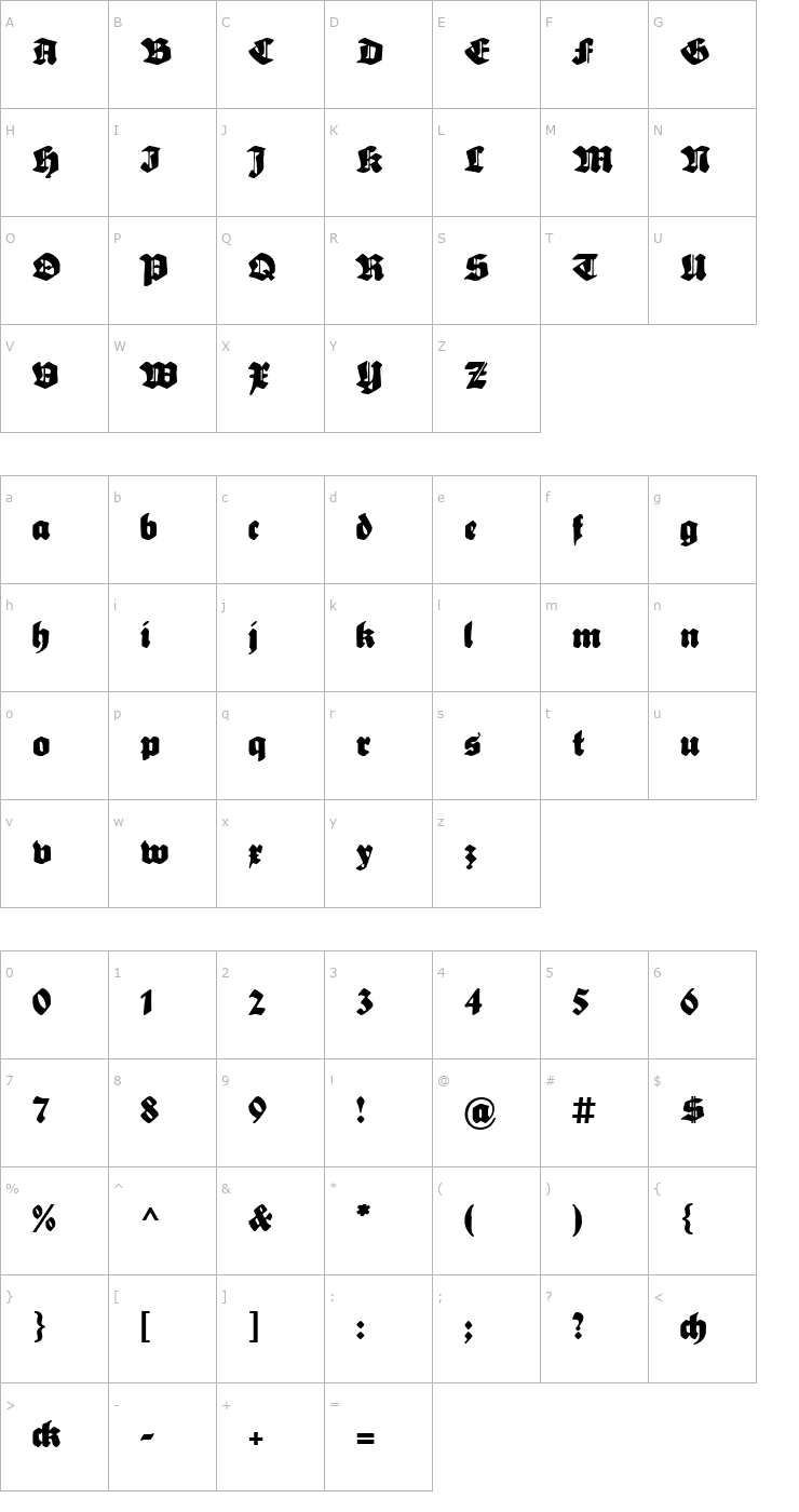 Character Map Sebaldus-Gotisch Font