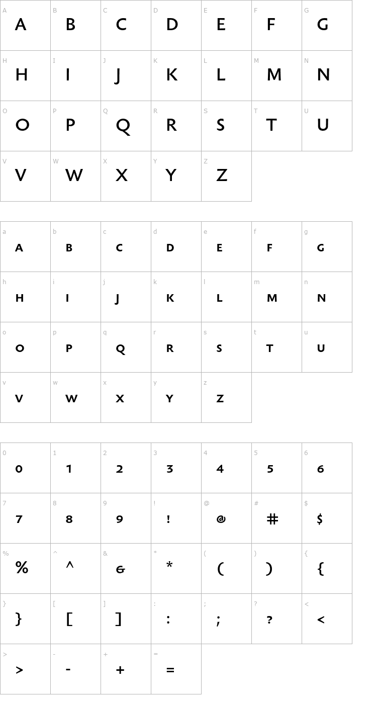 Character Map SebastianLightSC-Bold Font