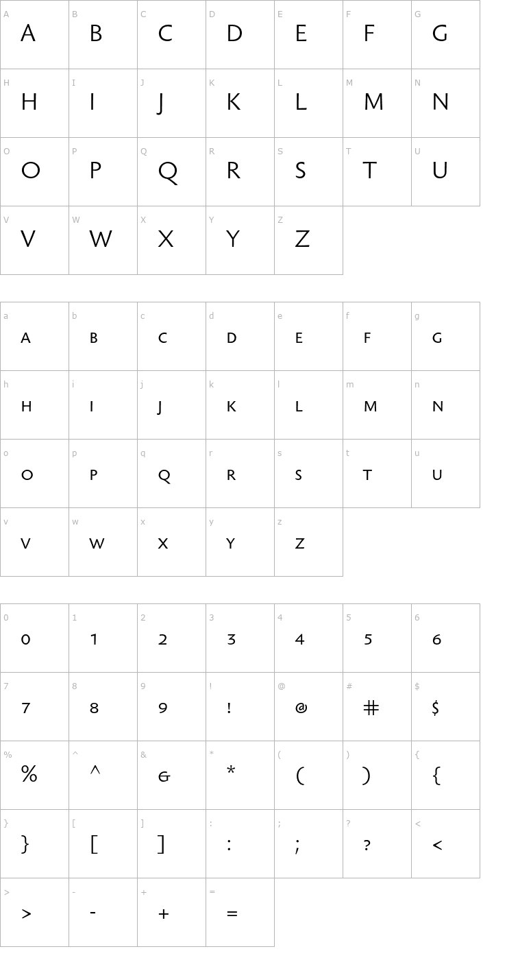 Character Map SebastianLightSC Font