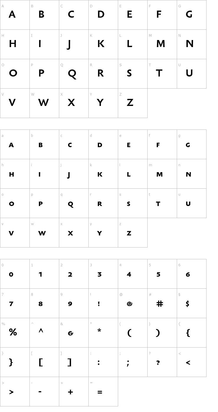 Character Map SebastianTextSC-Bold Font