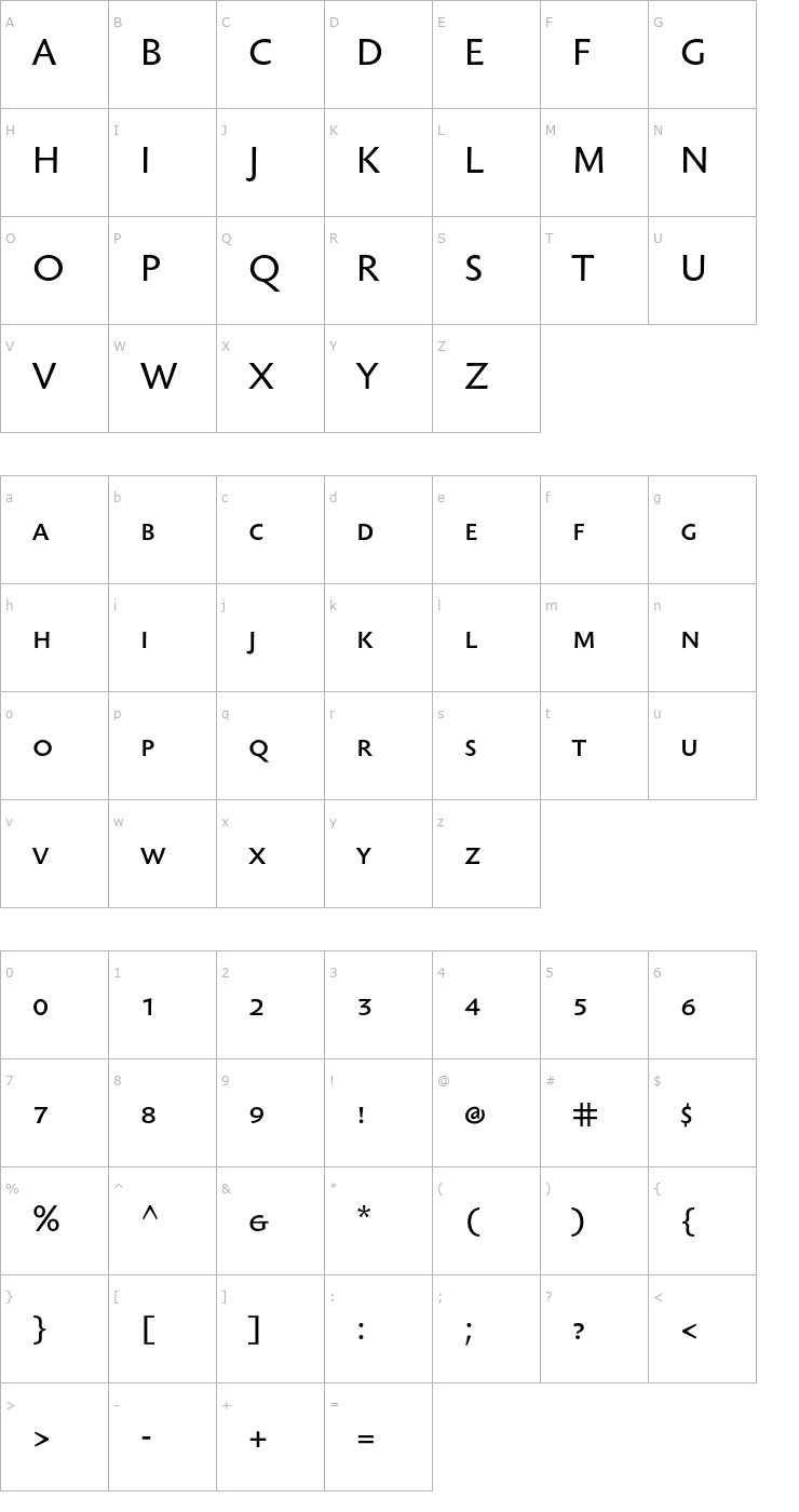 Character Map SebastianTextSC Font